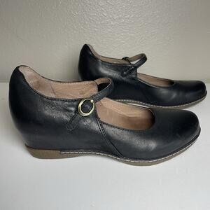 Dansko Loralie Mary Jane Wedge Sandals Women Sz EU 35 US 4.5 / 5 Black Leather